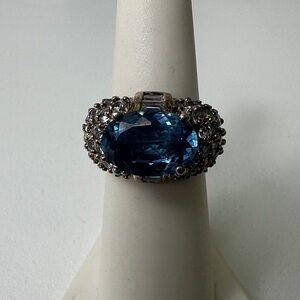925 marked Blue Oval Crystal Cocktail Ring - Women's Statement Jewelry Sz 5.5